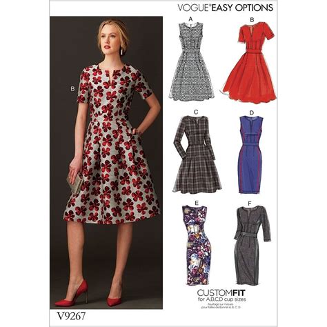 misses fit and flare dresses with waistband and pockets vogue sewing pattern 9267 from sew