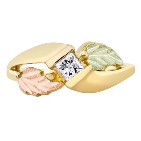Comes in a gift box with a certificate of authenticity and a warranty card. Tri-color Black Hills Gold Princess Cut Diamond Engagement Ring - BlackHillsGold.Direct - Klugex