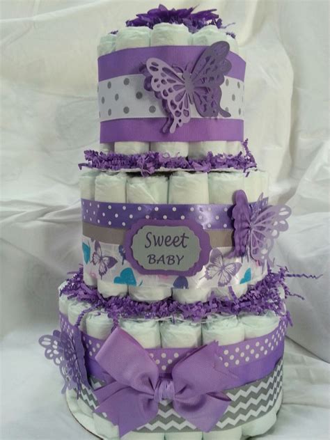 Here are we provide butterfly baby shower theme ideas which we collect from various online sources to inspire you. Purple butterfly diaper cake. | Baby shower purple ...