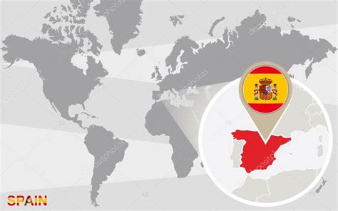 Mapa Do Mundo Com A Espanha Ampliada — Vetores De Stock © Boldg 70433037