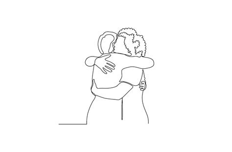 Dibujo De Línea Continua De Dos Personas Abrazándose Ilustración