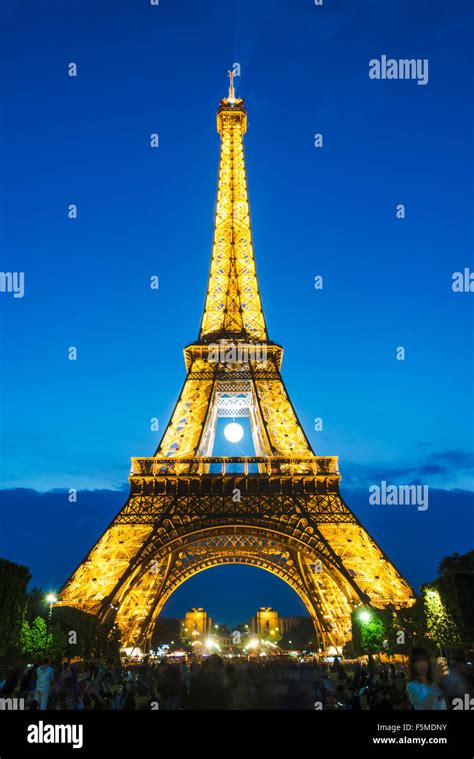 Illuminated Eiffel Tower At Night Tour Eiffel Champ De Mars Paris