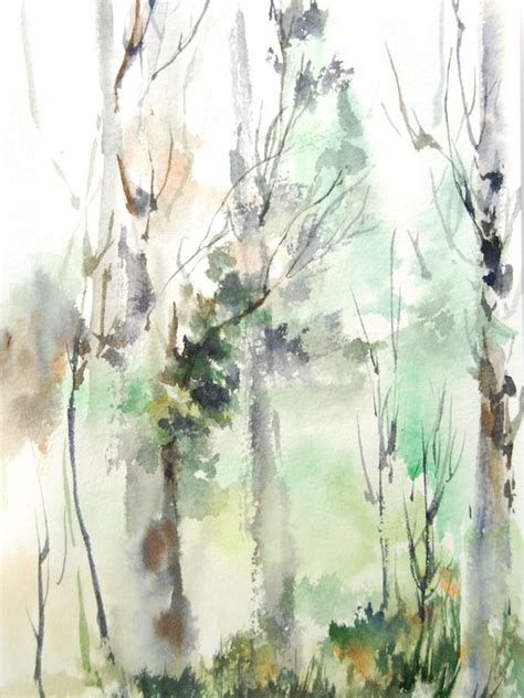 Abstract Forest Landscape Watercolor Painting By Canotstopprints