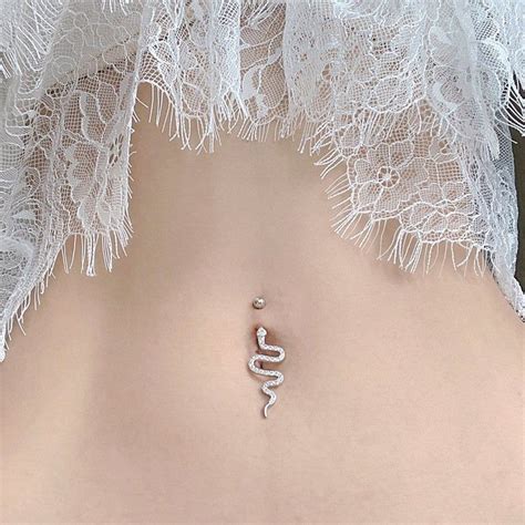 Silver Snake Belly Button Rings With Set Gemstones Women Belly