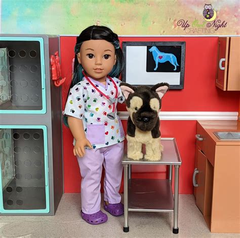 doll vet scrubs complete outfit in paw pattern american made to fit your 18 girl doll etsy