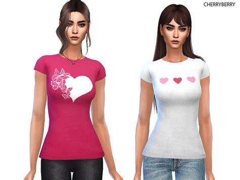 Sims 4 — Lovely Tshirt By Cherryberrysim — Graphic T Shirt With Pink