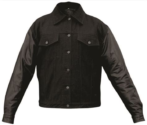 Mens Black Denim Jacket With Leather Sleeves