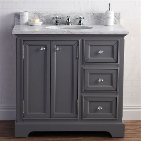 36 Wide Cashmere Grey Single Sink Carrara Marble Bathroom Vanity