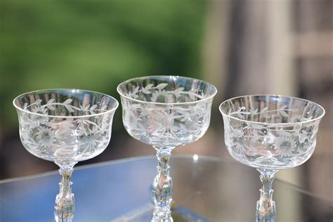 Vintage Etched Cocktail Martini Glasses Set Of 6 Fostoria Circa 1940 S Mixologist Craft