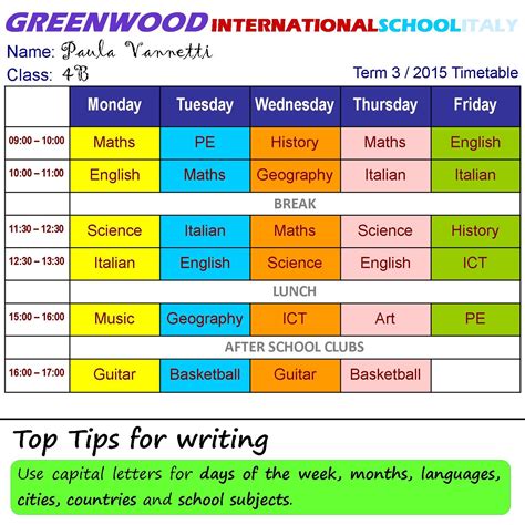 At School School Timetable School Skills Practice