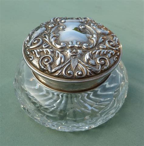 Vintage Sterling Silver Lid Royal Brierley Crystal Glass Powder Pot