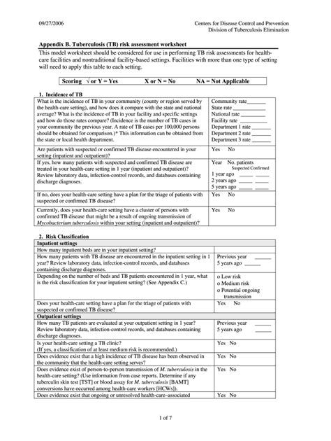 Tb Risk Assessment Form Fill Online Printable Fillable Blank