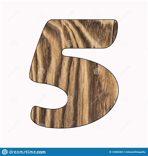 5 Number On Rustic Wood Isolated On White Background Top View Stock