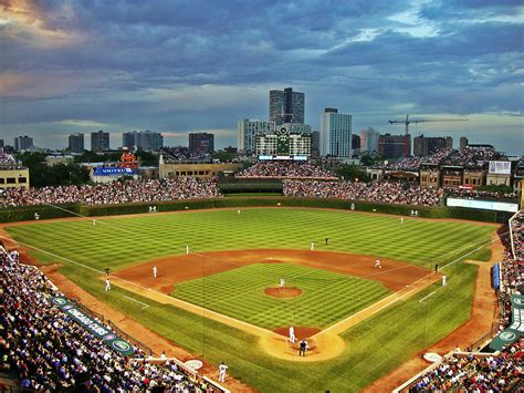 Sunset Over Wrigley Baseball Buckets Chicago Cubs Baseball Baseball