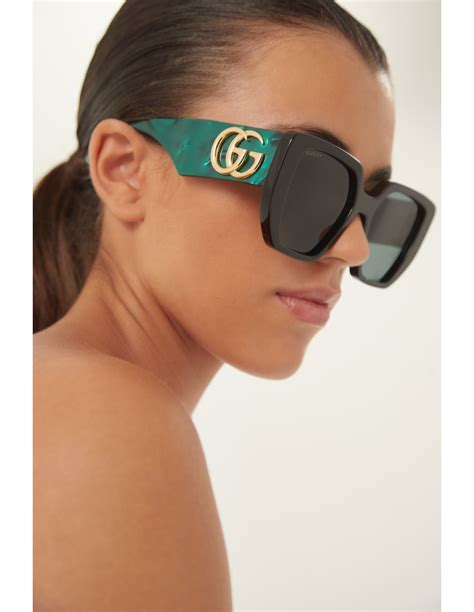 Gucci Gg0956s Oversized Black And Green Sunglasses With Maxi Logo