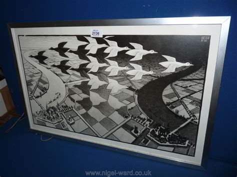 A Framed Print Day And Night By Mc Escher Unsigned