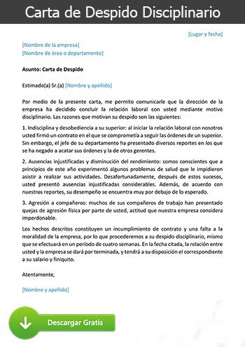 Modelo De Carta De Despido Disciplinario Gratis Word Modelos De Cv