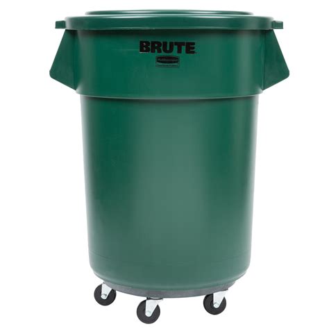 Rubbermaid Brute 55 Gallon Green Trash Can With Lid And Dolly