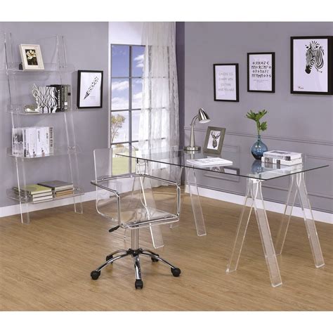 Modern Design Home Office Collection Glass Desk With Acrylic Chair And