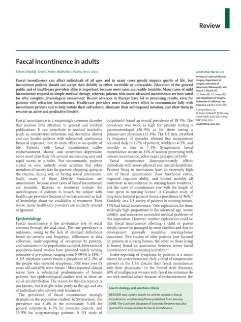 Faecal Incontinence In Adults Review Pdf Rectum Gastroenterology