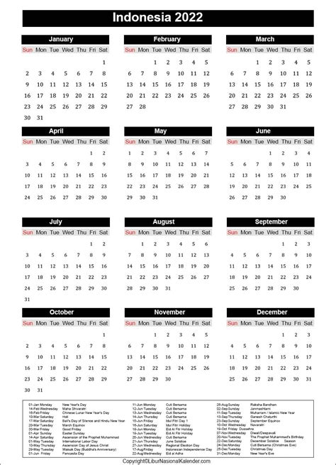 Saturday Calendar 2022