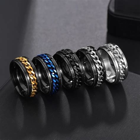 Cool Stainless Steel Rotatable Men Couple Ring High Quality Spinner