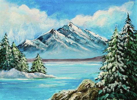 Painting Mountain Lake Original Acrylic Painting Mountain Lake Artwork