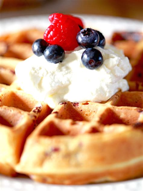 Stabilize whipped cream for longer storage. Blueberry Belgian Waffles with Whipped Cream