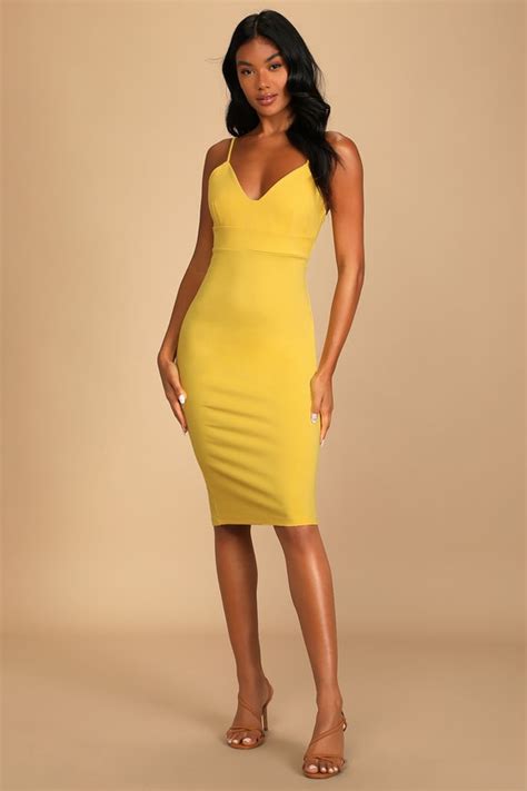 Bright Yellow Bodycon Dress Bodycon Dress Sleeveless Dress Lulus