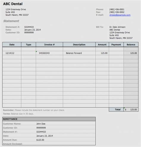 Dentist Bill Template Pdf Sample In 2021 Statement Template Business