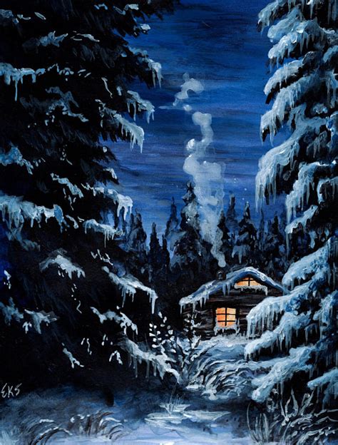 Free for commercial use high quality images. Winter Cabin Painting at PaintingValley.com | Explore ...