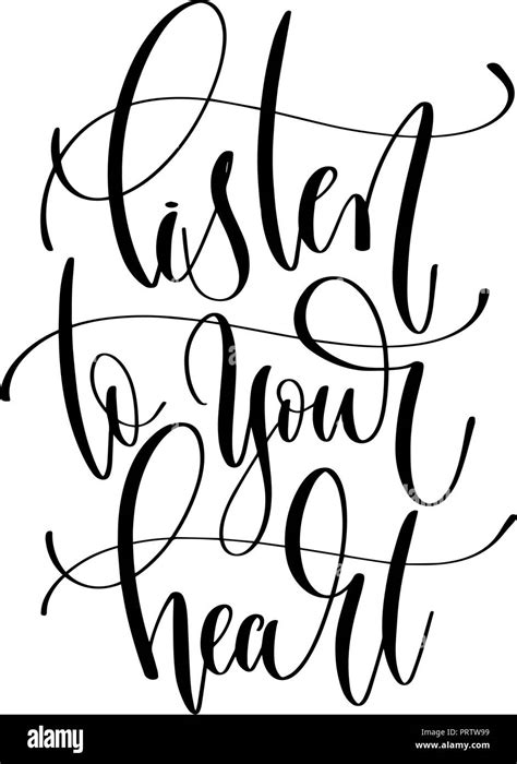 Listen To Your Heart Hand Lettering Overlay Typography Element Stock