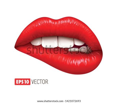 Red Sexy Lips Isolated On White Stock Vector Royalty Free 1421072693