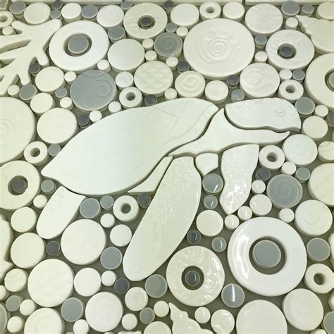 Sea Turtle Handmade Ceramic Tile Mosaic Whitegray Ready To Etsy