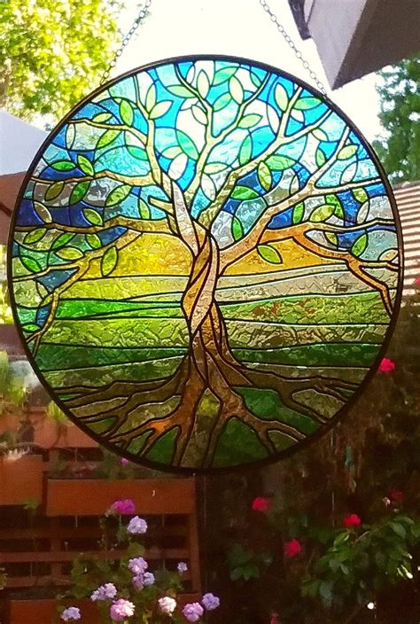 Tree Of Life Suncatcher Stained Glass Look 12 Hanging Etsy