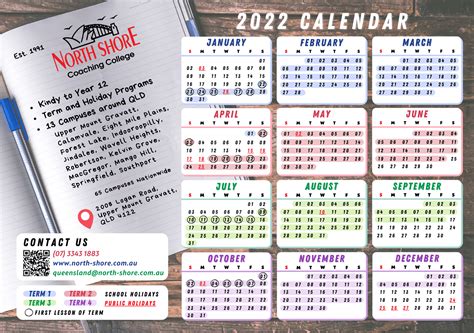 Qld 2022 Queensland Calendar North Shore Coaching College