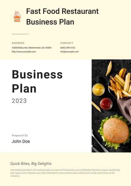 Fast Food Restaurant Business Plan Example Pdf
