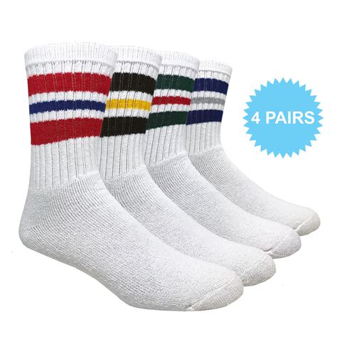 White Cotton Crew Socks In Assorted Stripes Sport Fashion Trend Ebay
