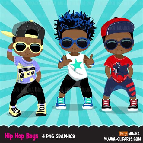 Afro Black Hip Hop Dancer Boys Clipart Break Dance Rapping Character