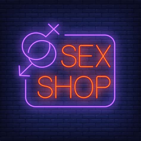 Insegna Al Neon Del Sexshop Simboli Di Genere Con Cornice Sul Muro Di Mattoni Vettore Premium