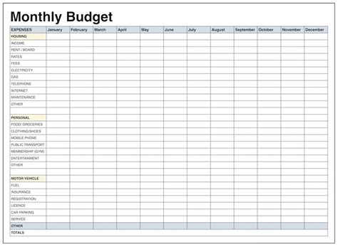 Printable Budget Spreadsheet Template