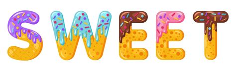 Donut Cartoon Sweet Biscuit Bold Font Style Glazed Capital Letters