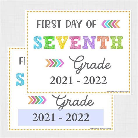 Editable First Day Of Seventh Grade Signs