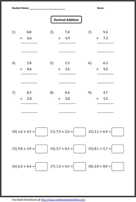 Decimal Numbers Worksheet 4th Grade