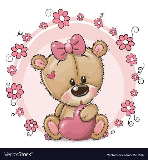 Cute Cartoon Teddy Bear Girl With Heart And Vector Image