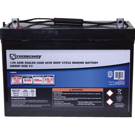 Strongway Deep Cycle Marine Battery â Group Size 27 12 Volt 90 Ah