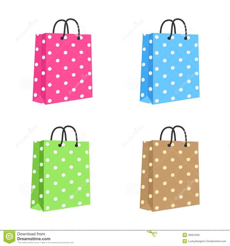 Blank Paper Shopping Bag With Rope Handles Set Stock Vector