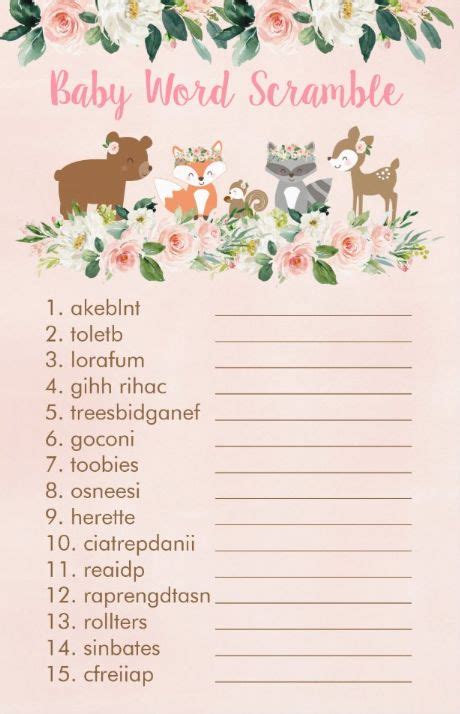 Pink Woodland Floral Baby Word Scramble Game Zazzle Baby Shower