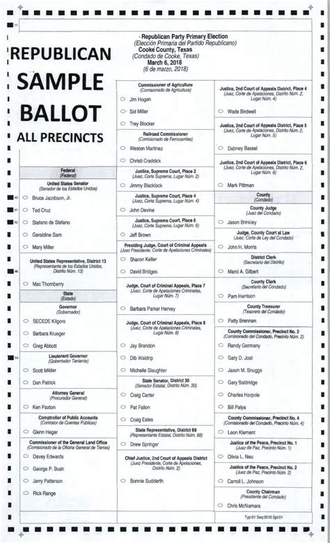 Republican Party Sample Ballot For 2018 Primary Election