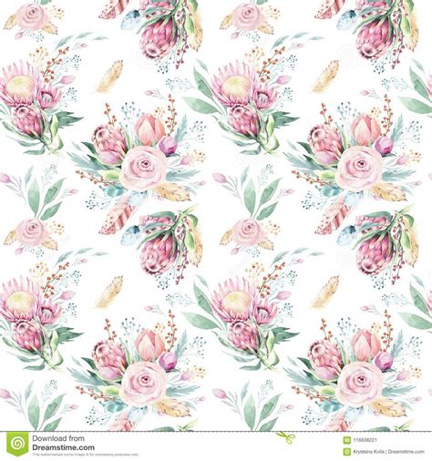 Check spelling or type a new query. Hand Drawing Watercolor Floral Pattern With Protea Rose ...